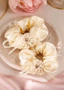 Elegant Cream Satin Scrunchie Set 2  pis