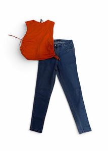 Orange Ruched Top & Blue Denim Jeans Set