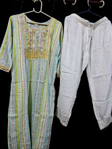 Embellished Striped Kurta with Pants Set