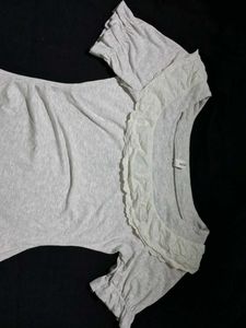 Grey Ruffle Neck T-Shirt Dress
