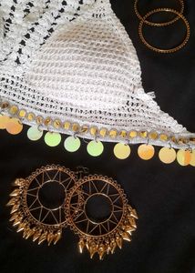 Navratri special crocheted Off White Top w Sequin