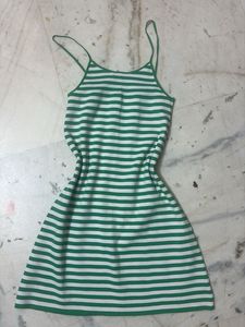 Korean Green & White Striped Mini Dress
