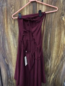 Burgundy Strapless Midi Dress