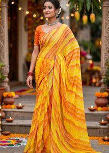 Vibrant Orange &amp; Yellow Saree