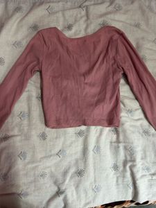 Pink Ruched Long Sleeve Crop Top