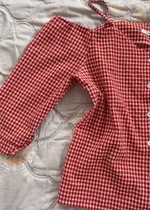 Red Gingham Cold Shoulder Top