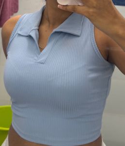 Baby Blue Ribbed Collared Tank Top