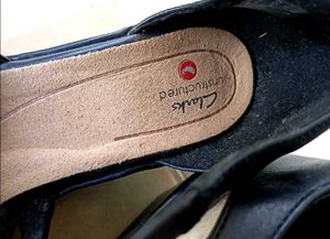 Clarks Black Strappy Wedge Sandals