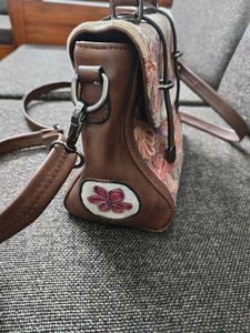 Embroidered Suede &amp; Leather Handbag (kashmiri hand
