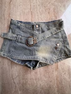 Y2K Style Denim Skirt with Butterfly Buckle
