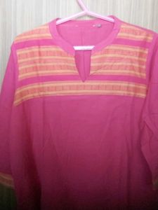 Vibrant Pink Kurta with Orange Accents