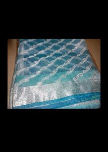 Elegant Blue Saree with Silver Border