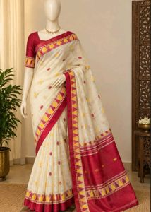 Elegant Cream & Maroon Saree