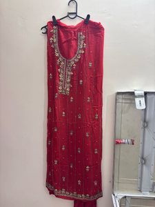 Red Embroidered Kurta Set with Sharara