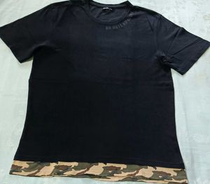 Men's Black T-Shirt with Camo Trim