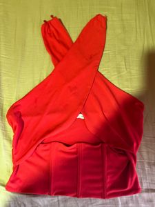 Red Crop Halter Corset Top
