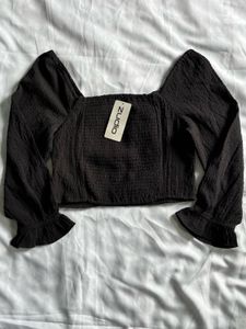 Zudio Black Textured Square Neck Top