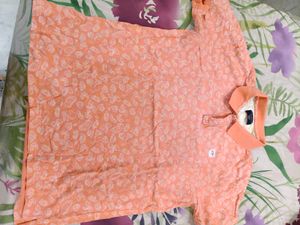 Peach Floral Print Polo Shirt