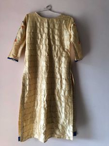 Embroidered Kurta with Blue Neckline