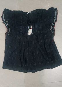 Black Embroidered Tassel top