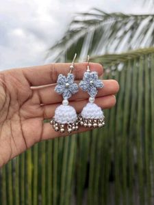 Crochet Flower Jhumka Earrings