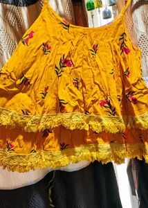 Yellow Printed Kurta Set with Tassels