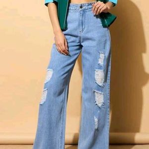 Trendy Ripped Wide Leg Jeans