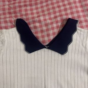 White &amp; Navy Knit Top