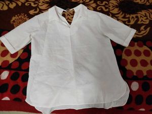 White Korean Collar Boxy Top summer wear