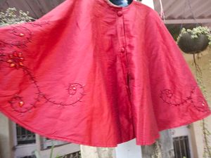 Elegant Red Embroidered Silk Cape