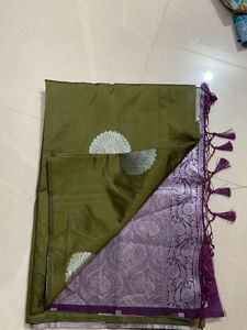 New Olive Green Saree with Peacock Motif