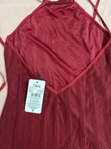 Burgundy Mesh Halter Dress