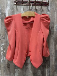 Chic Coral Cropped Blazer