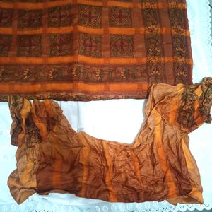 Orange Printed Saree With Blouse