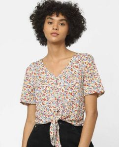 Floral Print Tie-Front Top
