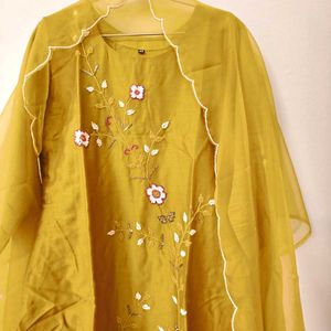 Elegant Mustard Floral Embroidered Kurta set