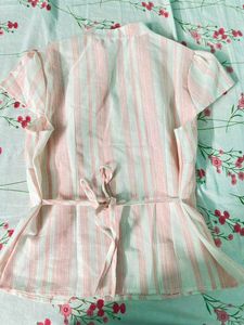 Pink Striped Ruffled Button-Up Blouse