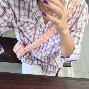 pink check shirt