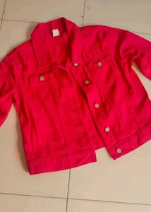 Vibrant Red Cropped Denim Jacket