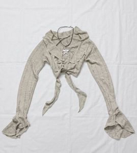 Tie-Front Cardigan with Ruffle Sleeves