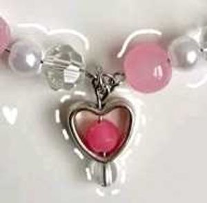 Pink Beaded Heart Charm Bracelet