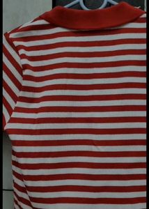 Red &amp; White Striped Polo T-Shirt