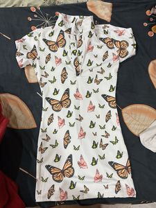 White Butterfly Print Mini Dress