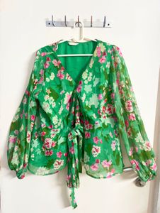 Plus Size Green Floral Wrap Top | 3XL