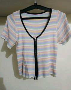 🌈Striped Zipper Crop Top! 💐