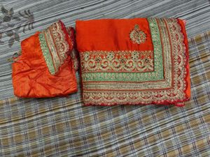 Orange Embroidered Silk Saree with Blouse