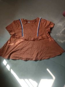Brown Peplum Top with Ruffle Detail