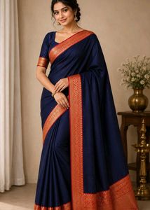 Elegant Navy Blue &amp; Red Saree excellent condition