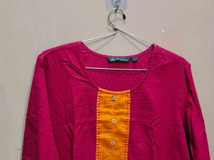 Vibrant Pink Kurta with Yellow Accent