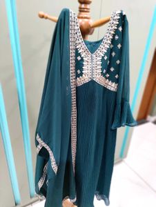 Green Pleated Georgette Anarkali Suit